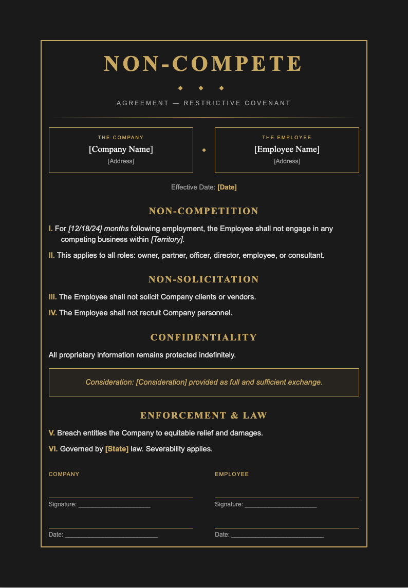 Art Deco Modern Non Compete Agreement